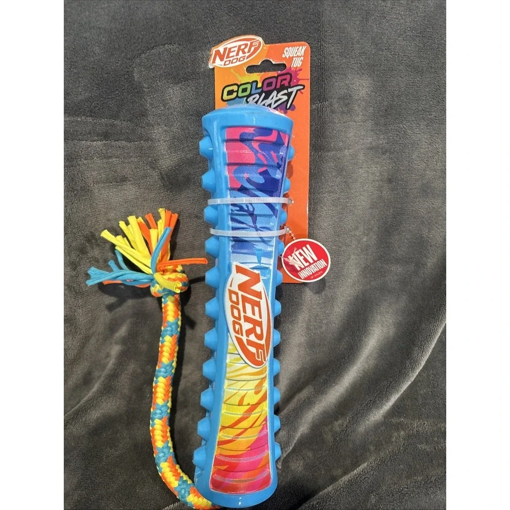 NERF 11 inch Color‎ Blast Pet Squeak Stick with T-Shirt Rope Dog Toy